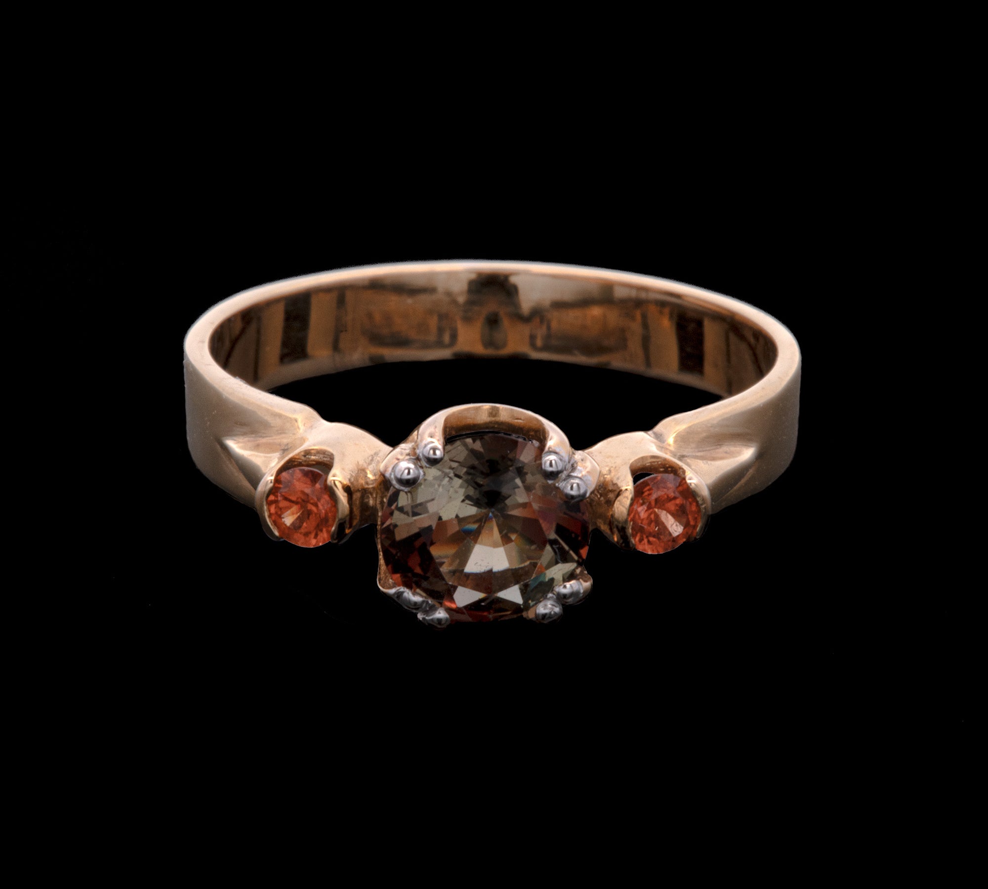 14K Yellow Gold Andalucite And Orange Garnet Ring