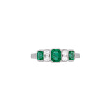 18K White Gold Bezel Set Emerald And Diamond Ring With Milgrain Edge