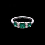 18K White Gold Bezel Set Emerald And Diamond Ring With Milgrain Edge