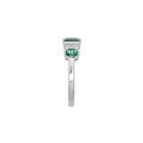 18K White Gold Bezel Set Emerald And Diamond Ring With Milgrain Edge