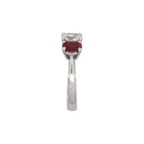 Platinum Three Stone Oval Diamond And Ruby Ring