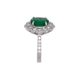 18K White Gold Oval Emerald And Diamond Halo Ring