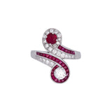 18K White Gold Ruby And Diamond Bypass Ring