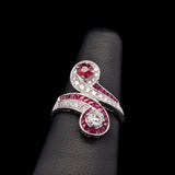 18K White Gold Ruby And Diamond Bypass Ring