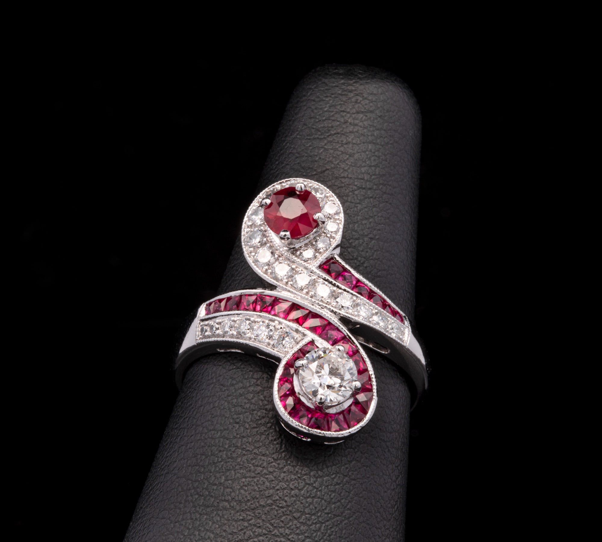 18K White Gold Ruby And Diamond Bypass Ring