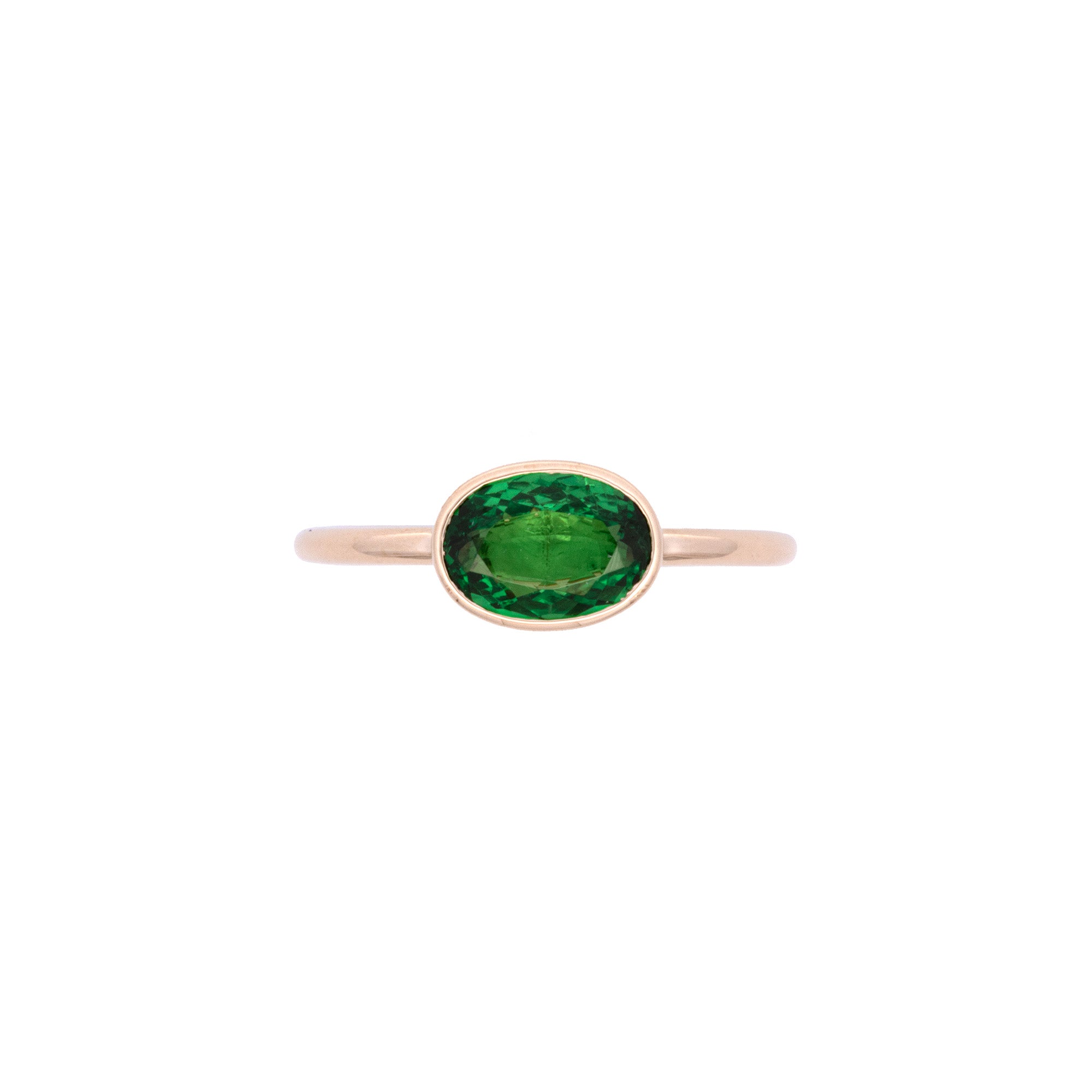 14K Yellow Gold Bezel Set Oval Tsavorite Garnet Ring
