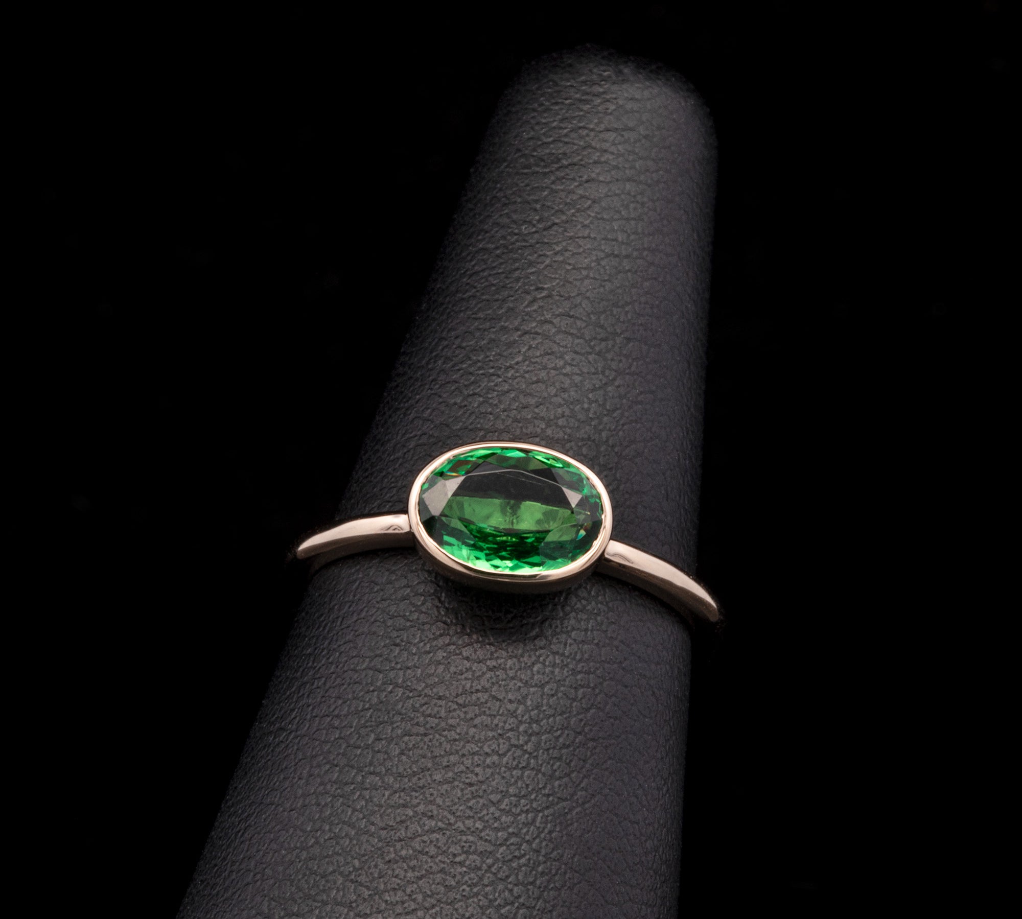 14K Yellow Gold Bezel Set Oval Tsavorite Garnet Ring