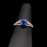Platinum Sapphire And Diamond Ring With Milgrain