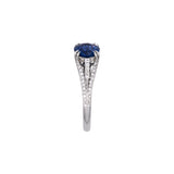 Platinum Sapphire And Diamond Ring With Milgrain