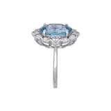 18K White Gold Oval Aquamarine And Diamond Halo Ring