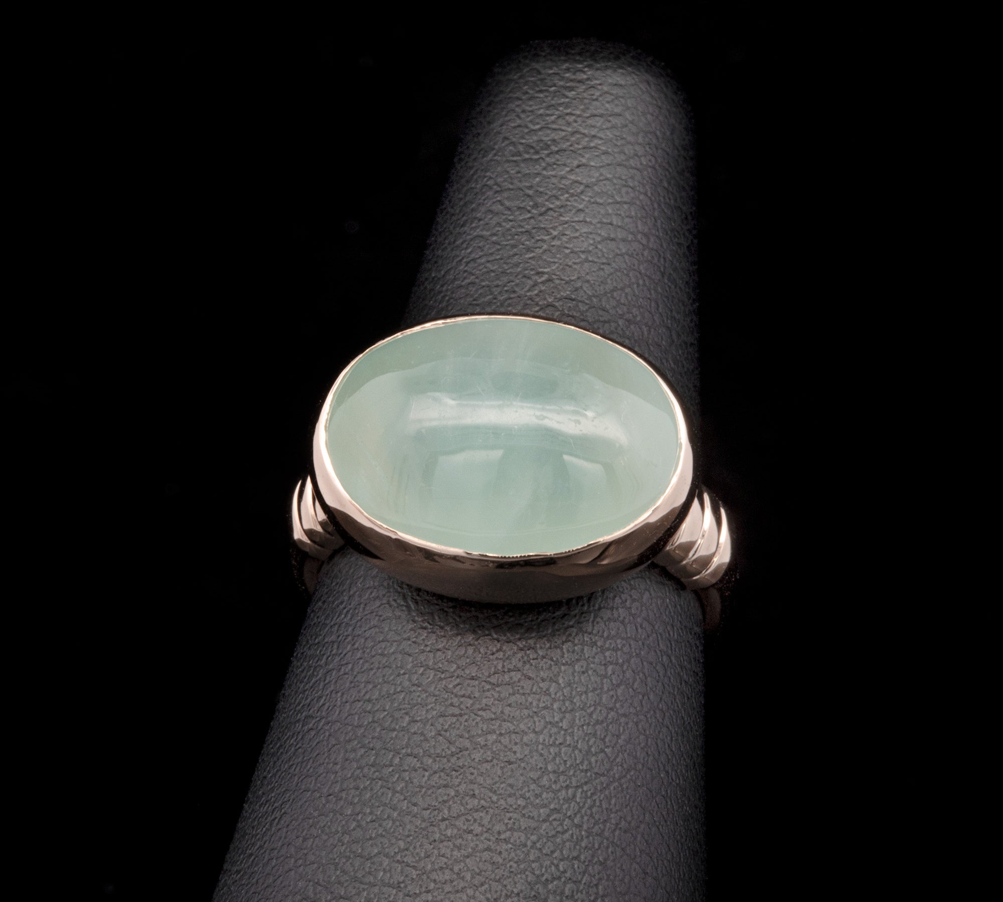 Custom 14K Yellow Gold Cabochon Green Agate Bezel Set Ring