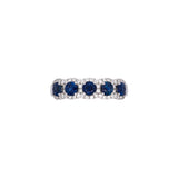 18K White Gold Five Sapphire And Diamond Halo Band