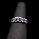 18K White Gold Five Sapphire And Diamond Halo Band