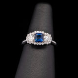 18K White Gold Cushion Cut Sapphire And Diamond Ring