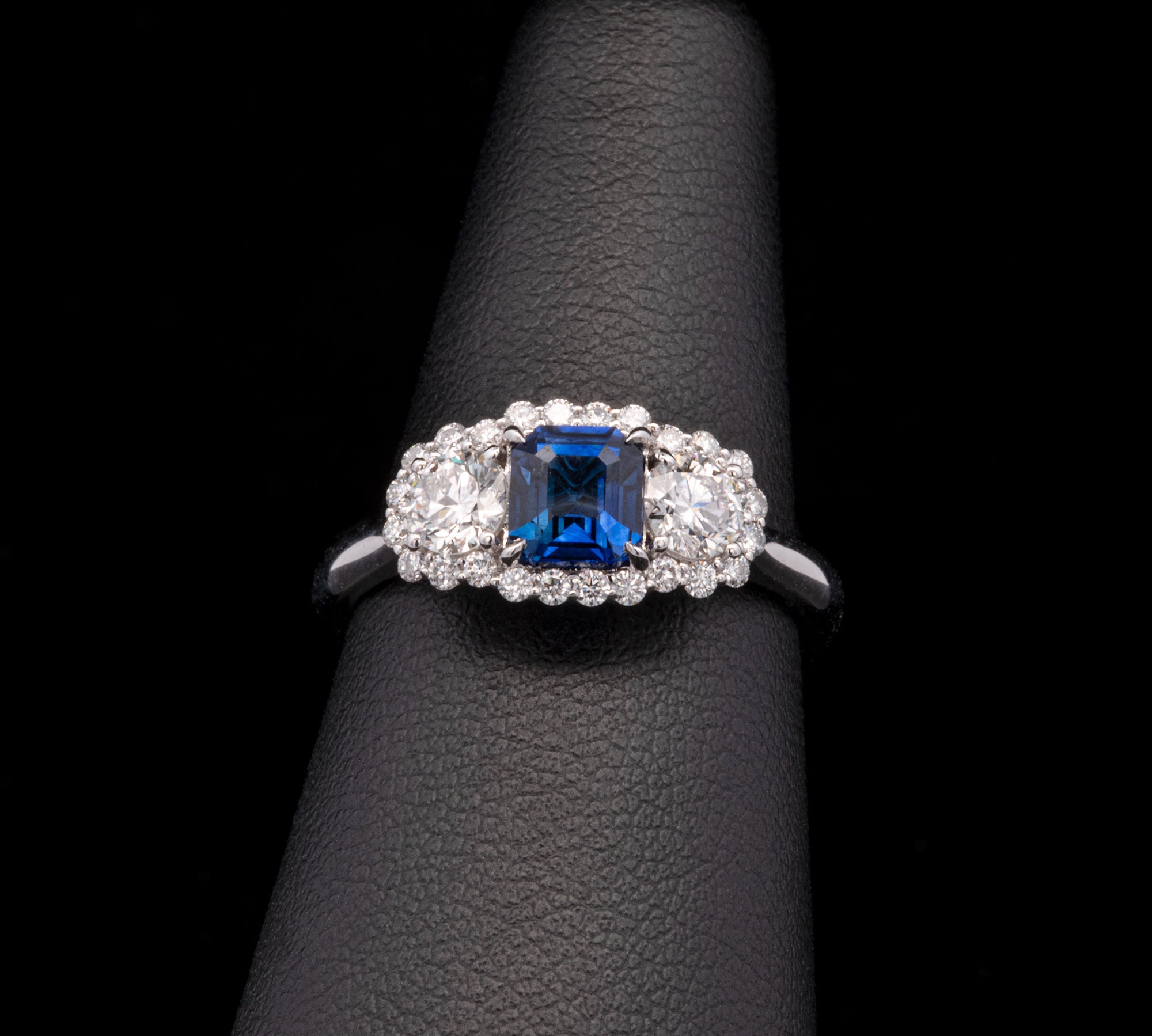 18K White Gold Cushion Cut Sapphire And Diamond Ring