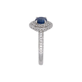18K White Gold Sapphire And Double Diamond Halo Ring