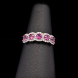 14K White Gold Five Pink Sapphire And Diamond Band