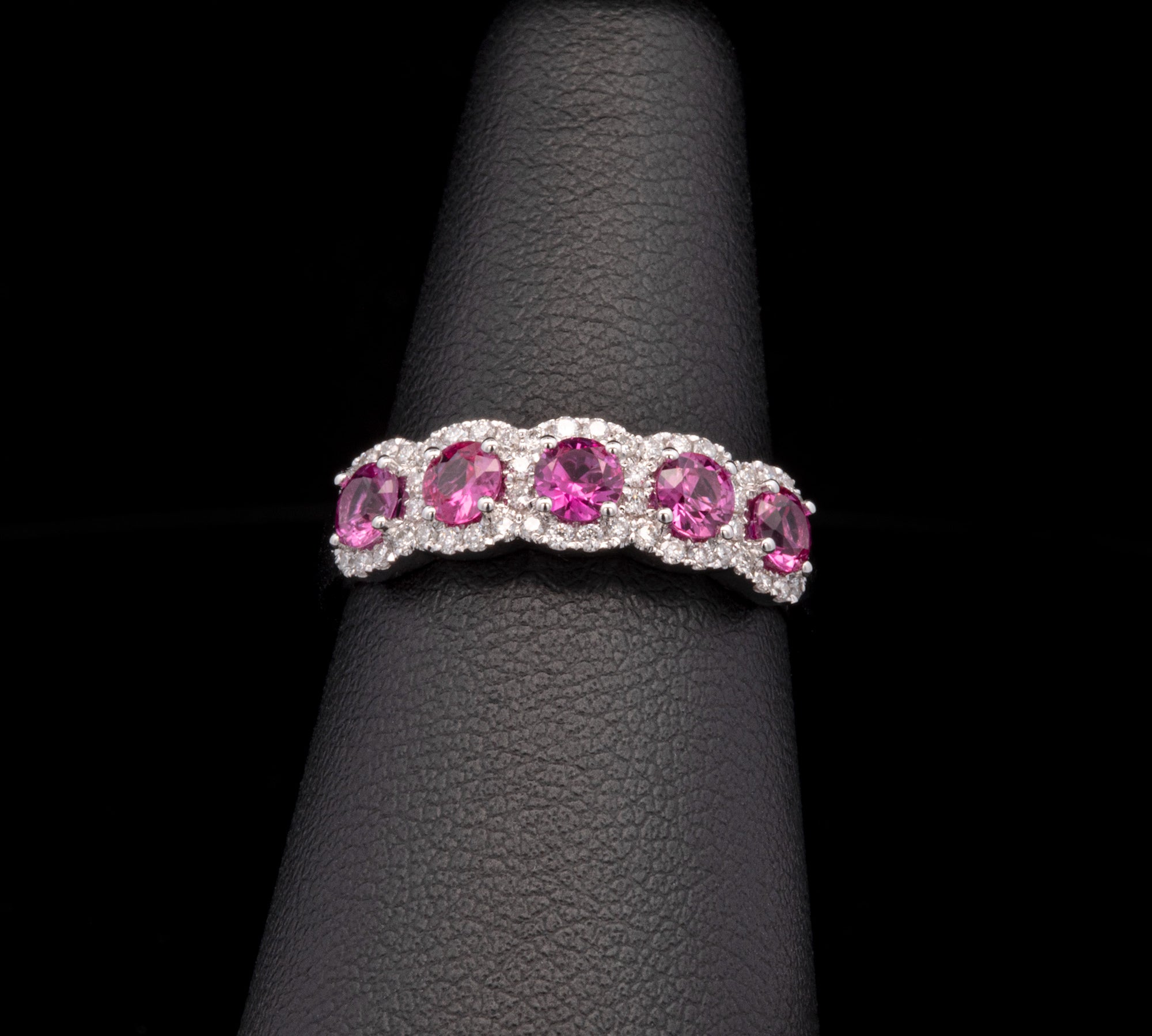 14K White Gold Five Pink Sapphire And Diamond Band
