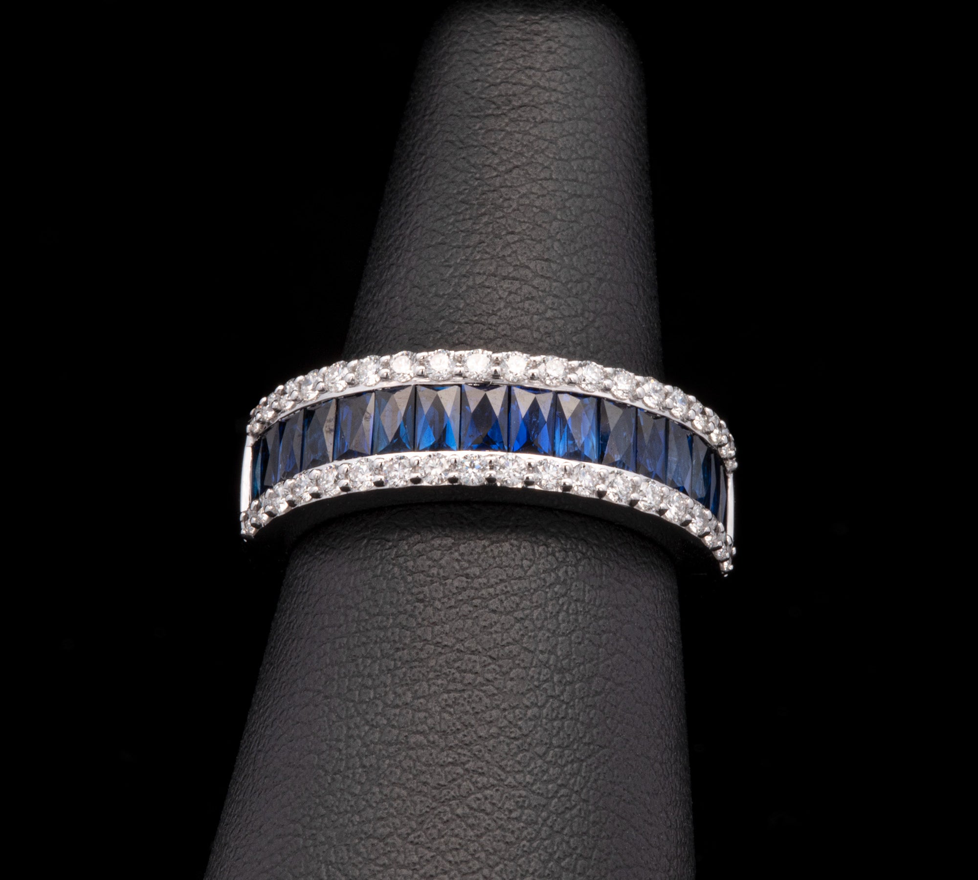 18K White Gold Channel Set Sapphire And Diamond Ring