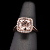 14K Rose Gold Morganite Ring With Diamond Halo