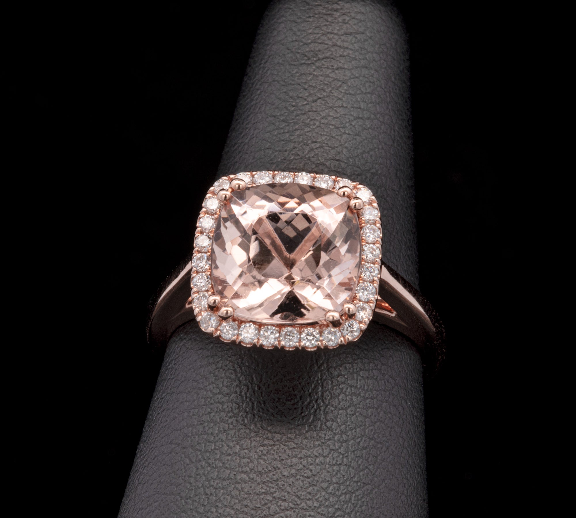 14K Rose Gold Morganite Ring With Diamond Halo