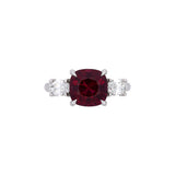 Platinum Cushion Cut Red Spinel Ring With Oval Diamond Accents