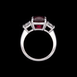 Platinum Cushion Cut Red Spinel Ring With Oval Diamond Accents