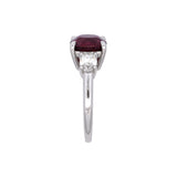 Platinum Cushion Cut Red Spinel Ring With Oval Diamond Accents