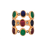 24K Yellow Gold And Sterling Silver Multi Stone Wide Ring