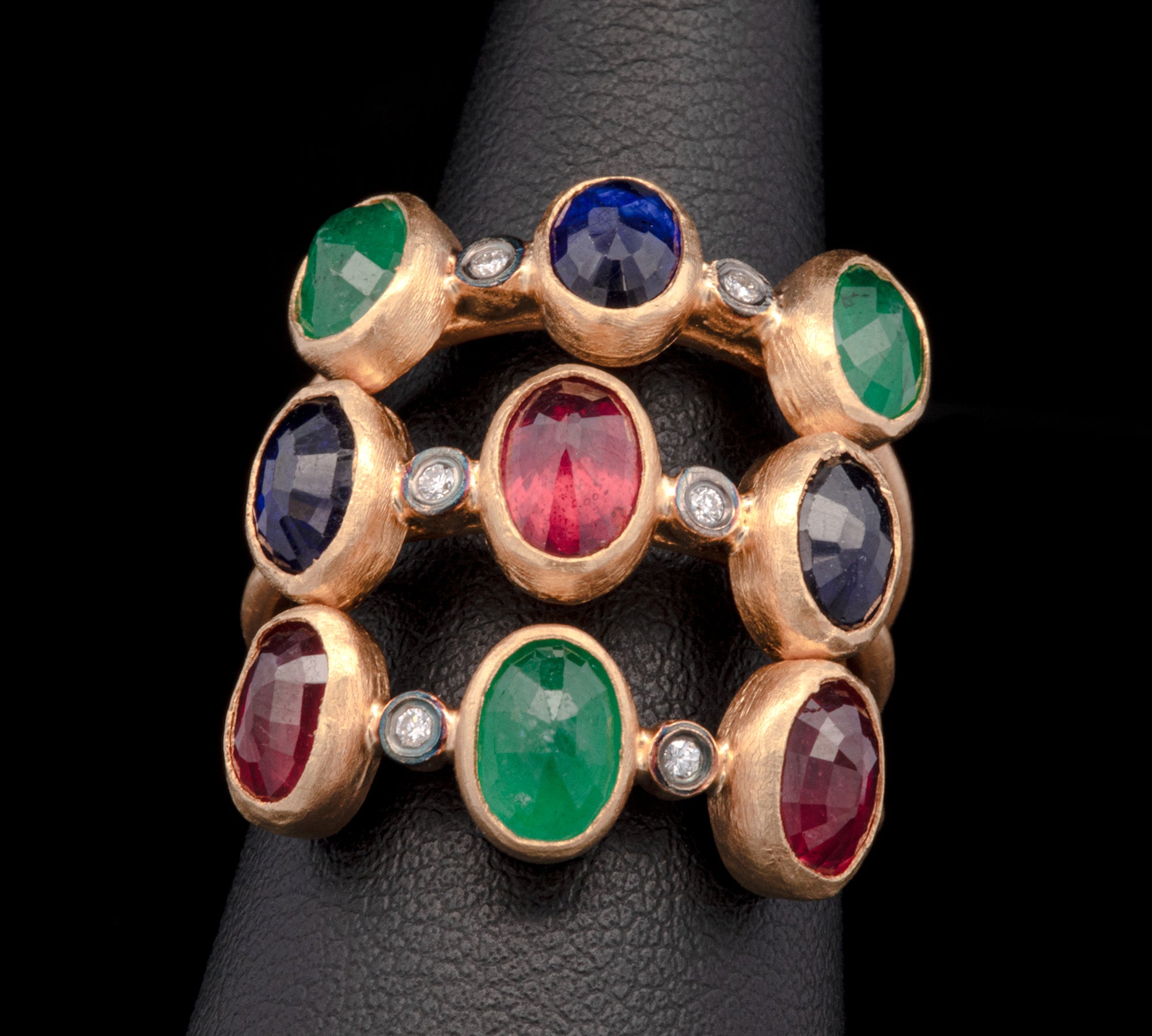 24K Yellow Gold And Sterling Silver Multi Stone Wide Ring
