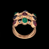 24K Yellow Gold And Sterling Silver Multi Stone Wide Ring