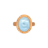 24K Yellow Gold Cabochon Aquamarine Ring With Diamond Accents