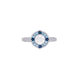 18K White Gold Aquamarine, Diamond, And Sapphire Target Cluster Ring