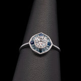 18K White Gold Aquamarine, Diamond, And Sapphire Target Cluster Ring