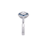 18K White Gold Aquamarine, Diamond, And Sapphire Target Cluster Ring