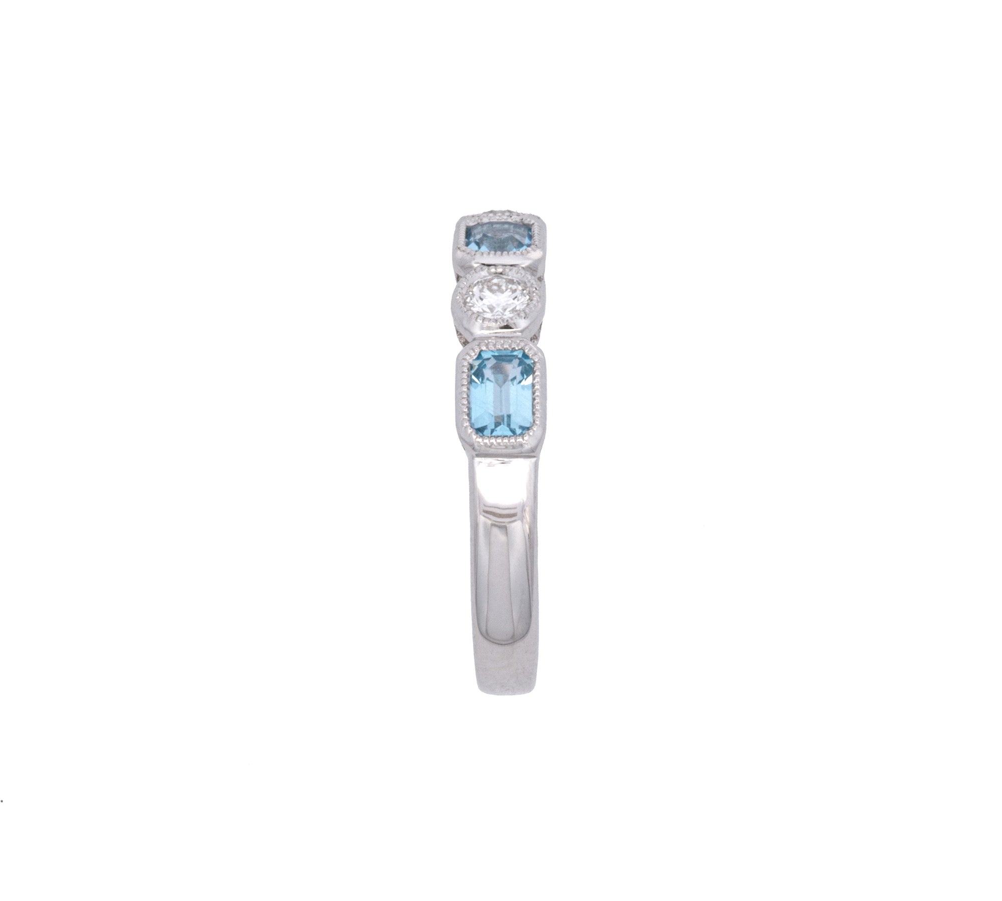 18K White Gold Bezel Set Aquamarine And Diamond Band