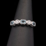 18K White Gold Bezel Set Aquamarine And Diamond Band