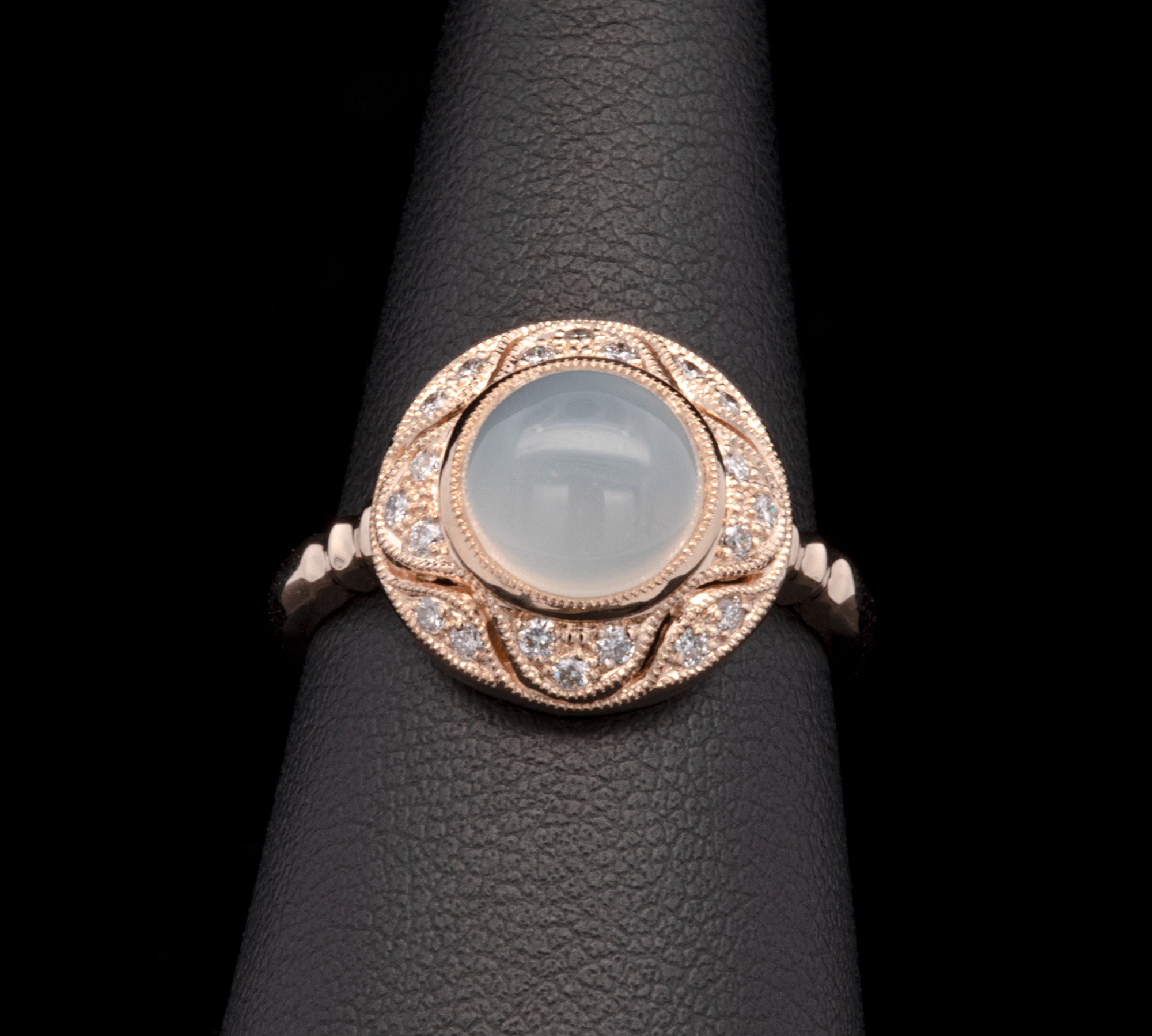 14K Yellow Gold Moonstone And Diamond Ring