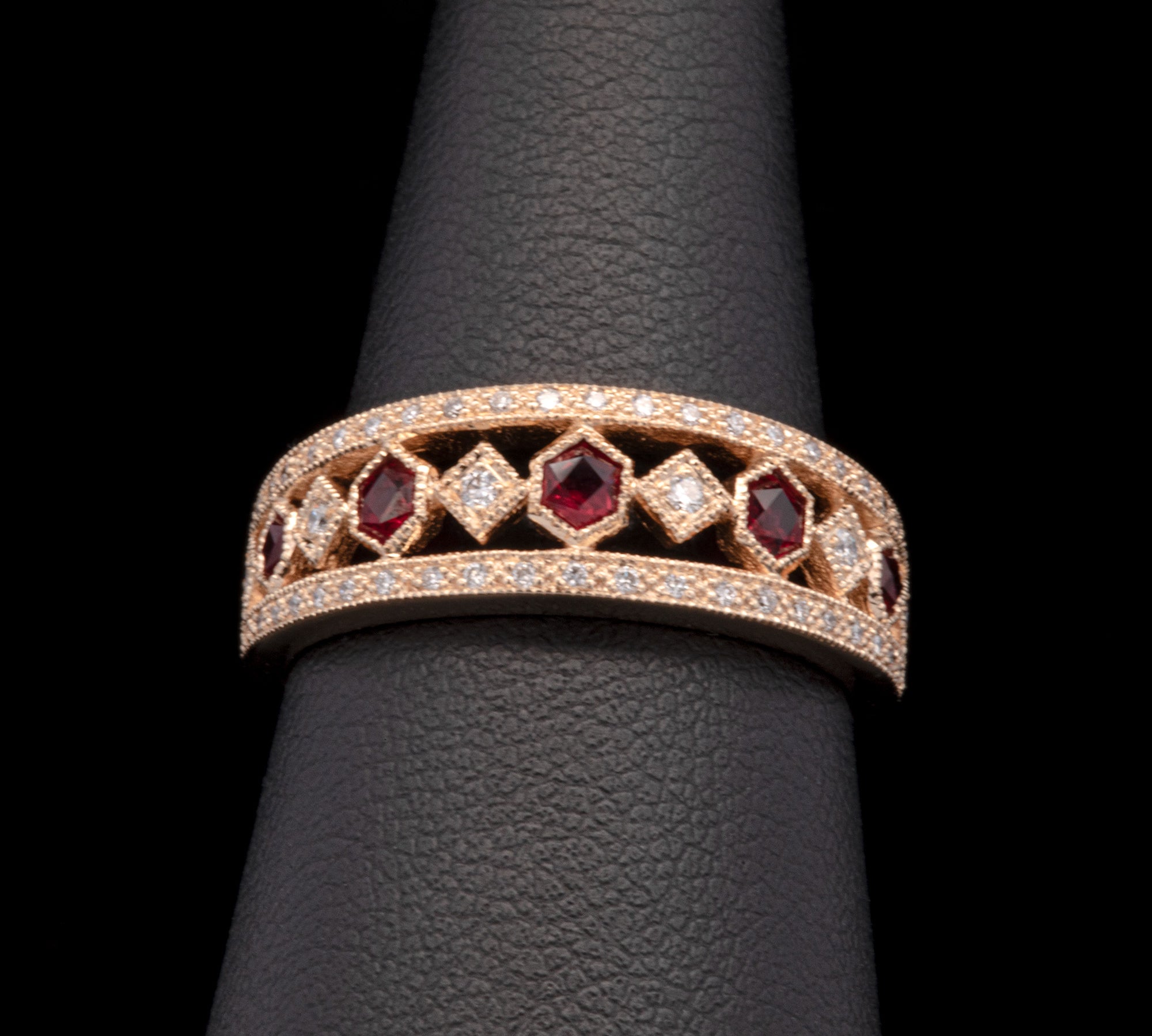 18K Yellow Gold Ruby And Diamond Wide Band