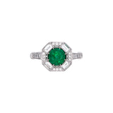Platinum Round Emerald And Diamond Ring
