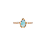 14K Yellow Gold Bezel Set Pear Shaped Opal Ring With Diamond Accents