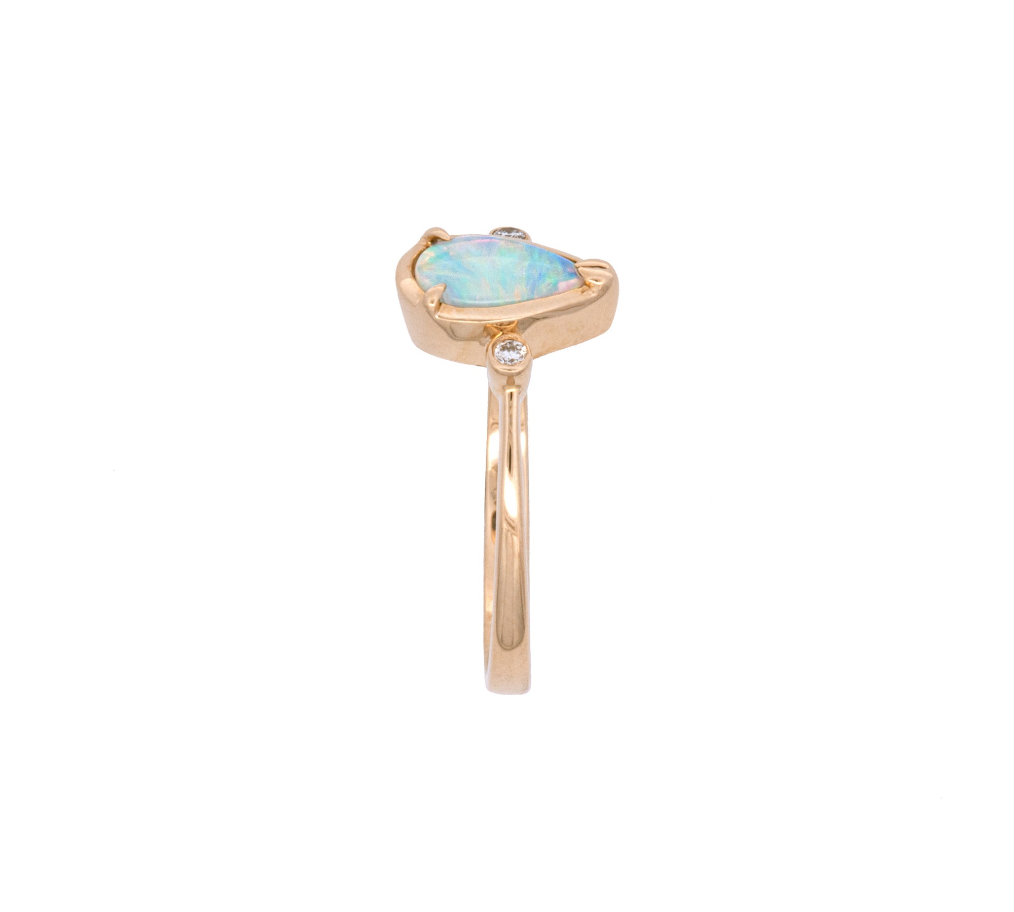 14K Yellow Gold Bezel Set Pear Shaped Opal Ring With Diamond Accents