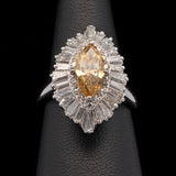 Platinum Fancy Intense Yellow Marquise Cut Diamond Cluster Ring