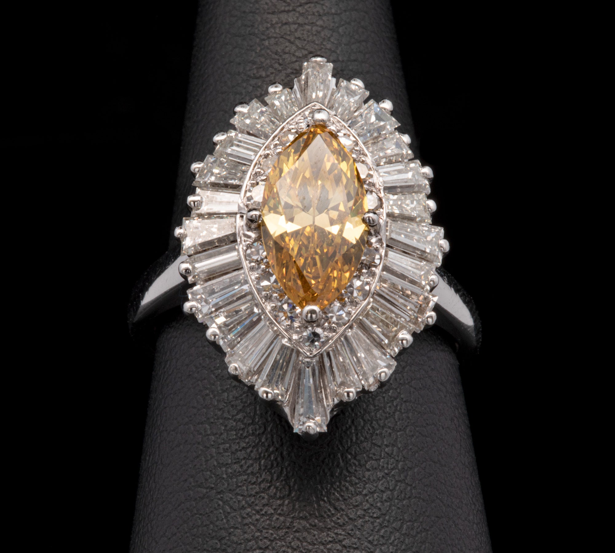 Platinum Fancy Intense Yellow Marquise Cut Diamond Cluster Ring