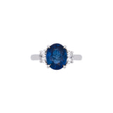 Platinum Oval Sapphire And Half Moon Diamond Ring