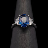 Platinum Oval Sapphire And Half Moon Diamond Ring