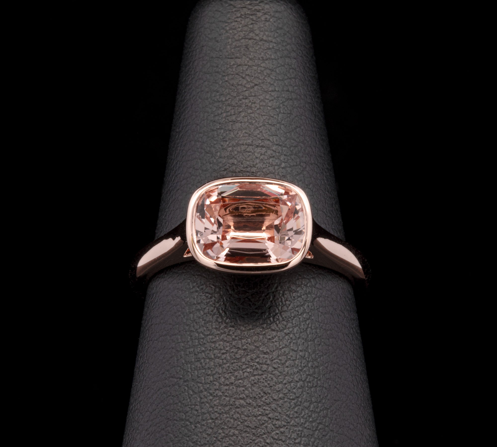18K Rose Gold Bezel Set Cushion Cut Morganite Ring