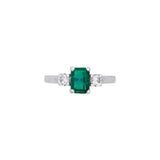 14K White Gold Emerald And Diamond Three Stone Ring