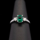 14K White Gold Emerald And Diamond Three Stone Ring