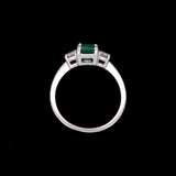14K White Gold Emerald And Diamond Three Stone Ring